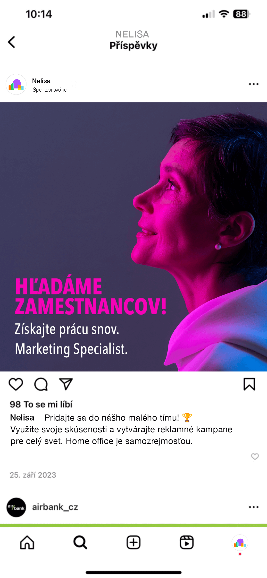 Ukážková náborová kampaň na Instagrame – Marketing Specialist