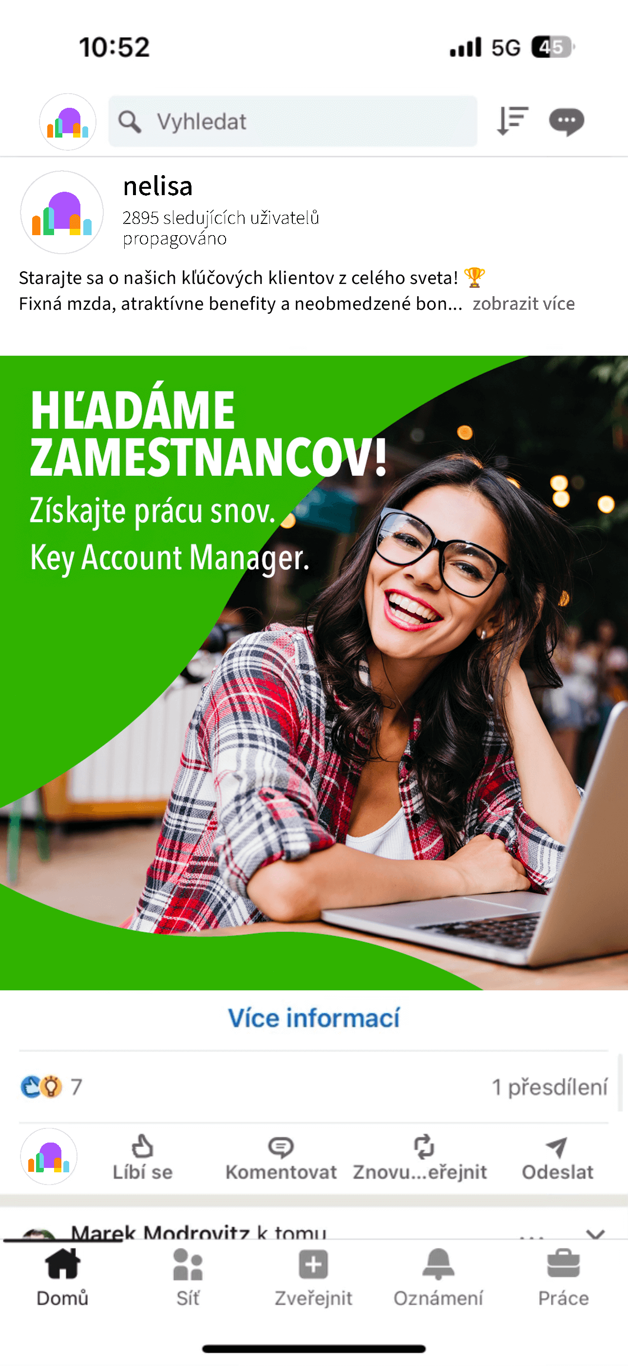 Ukážková náborová kampaň na LinkedIn – Key Account Manager