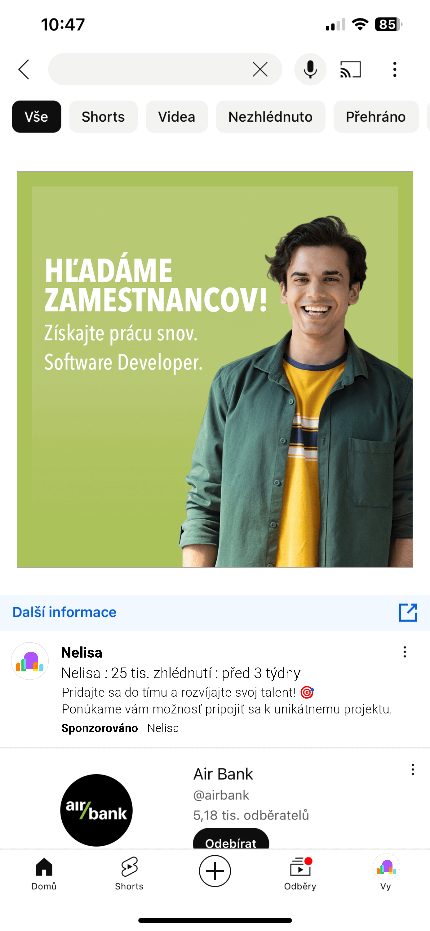 Ukážková náborová kampaň na YouTube – Software developer